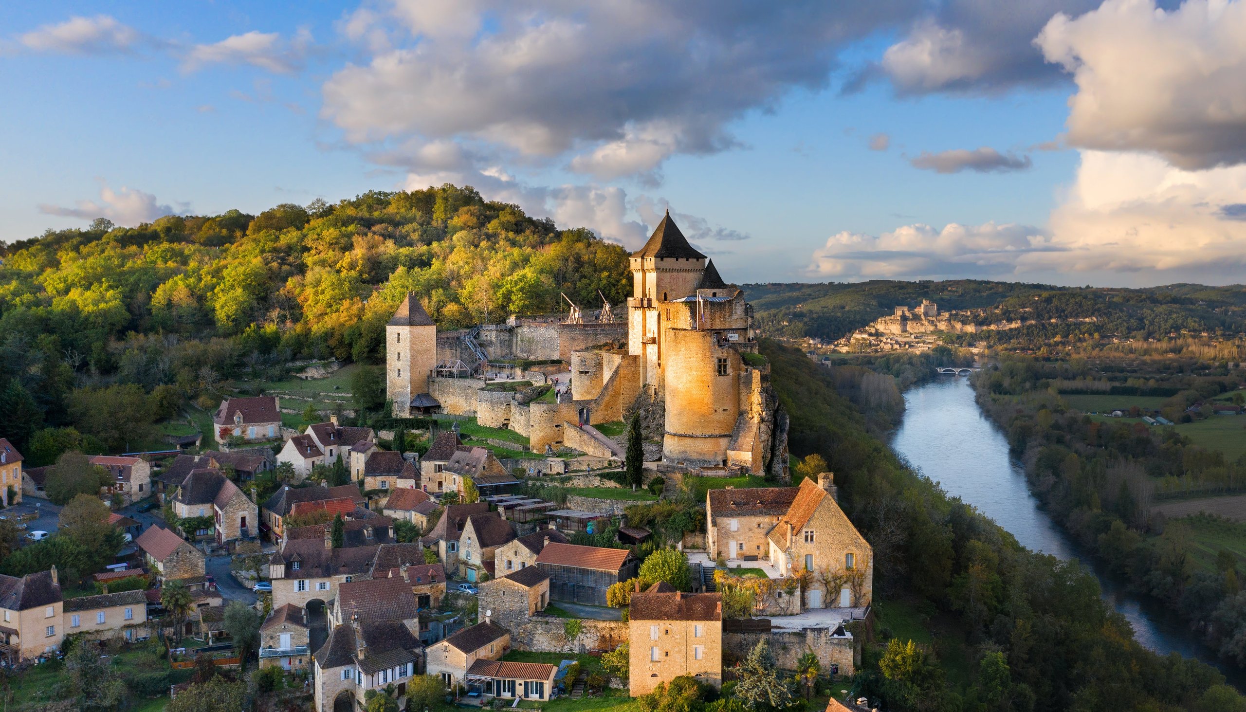 France - Dordogne Italian town overlooked by mountains