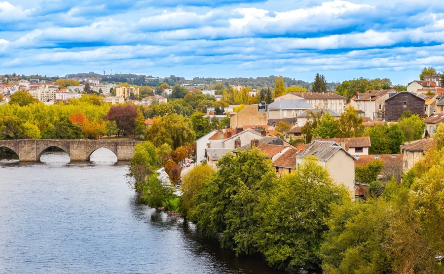 A river winds through the city of Limoges