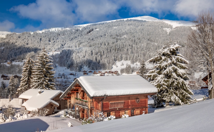 Beautiful luxury chalet in French Alps in the winter