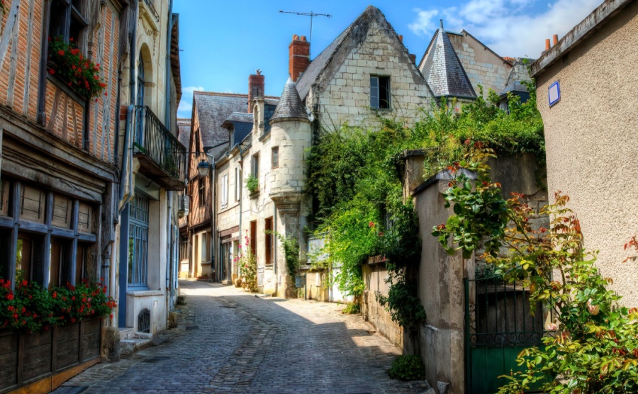 Cobbled Street in the Famous Historic Town of Chinon in the Loire Valley