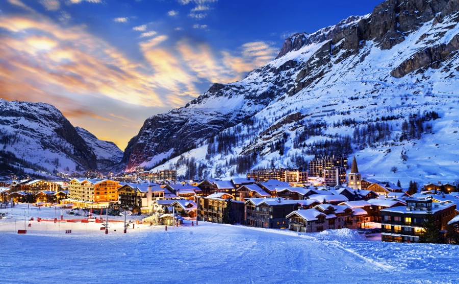 Famous and luxury place of Val d Isere at sunset