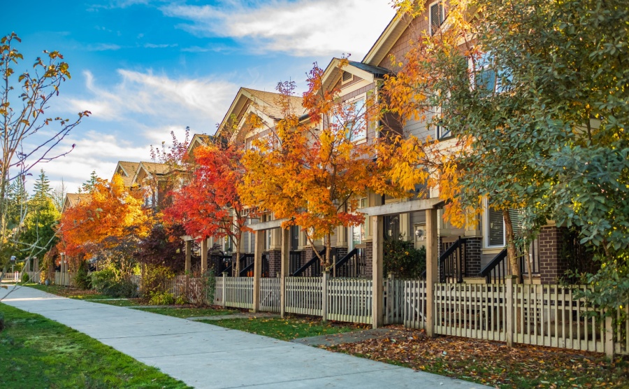 Quite and colorful sidewalk at residential area in British Columbia Canada