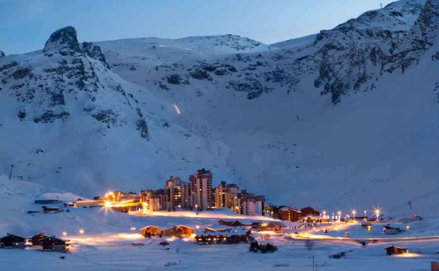 View of Val Claret from Tignes Le Lac at night
