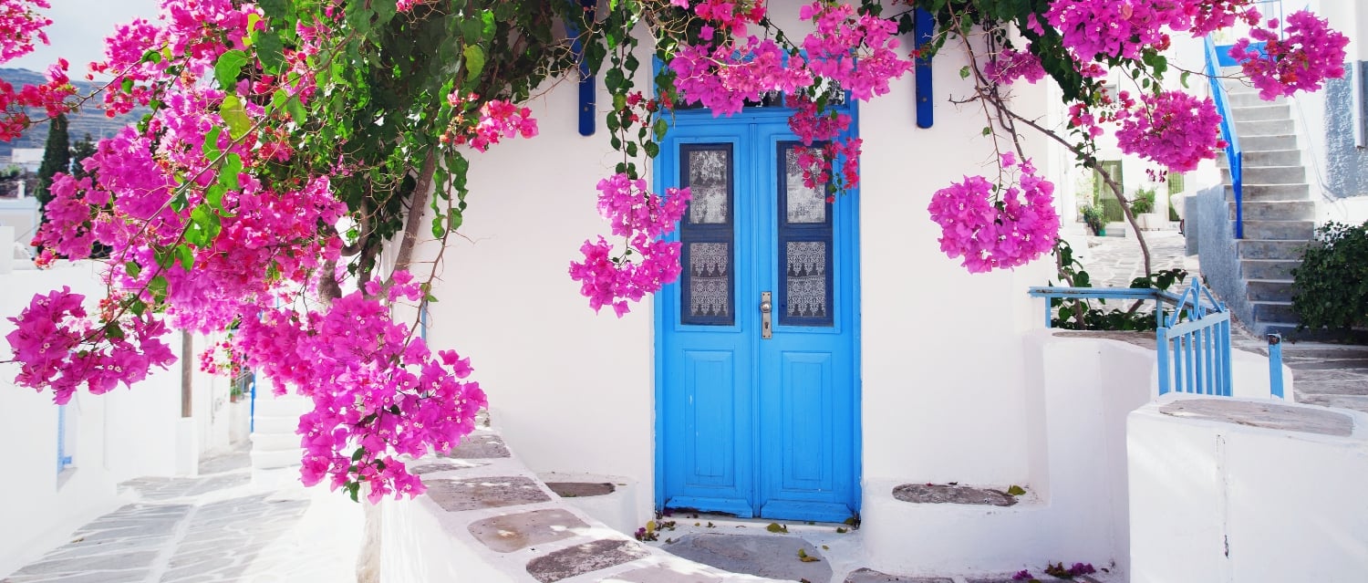 White house with blue door