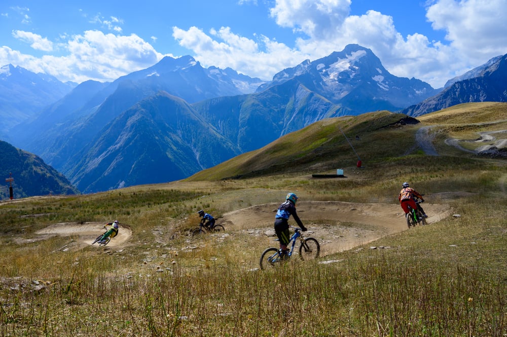Mountain bikers at Les Deux Alpes