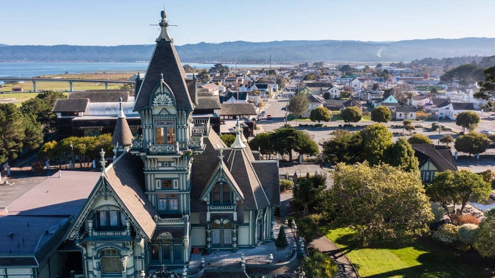 Morning light shines historic downtown Eureka, California, USA.