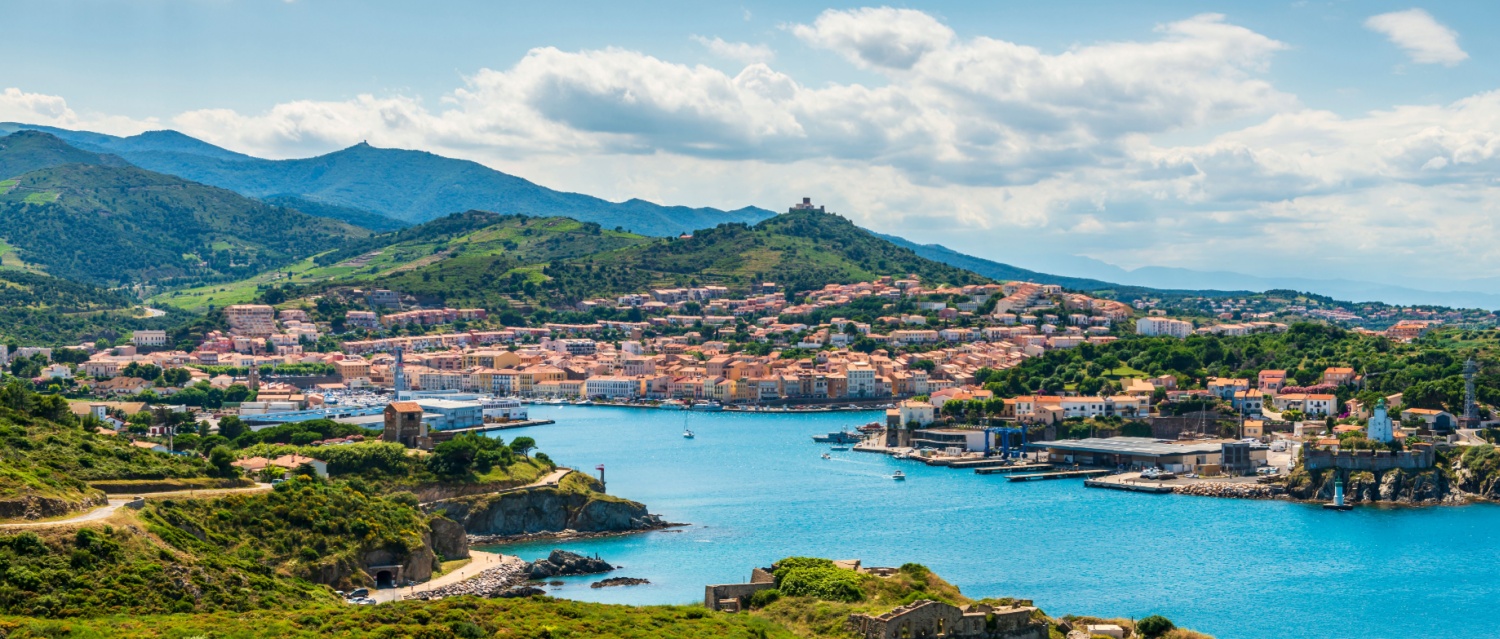 Panorama of Port-Vendres on a summer day, in the Pyrénées-Orientales in Catalonia, in the Occitanie region, France