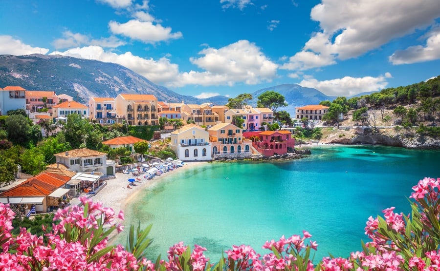 Colourful houses in Assos, Ionian Islands