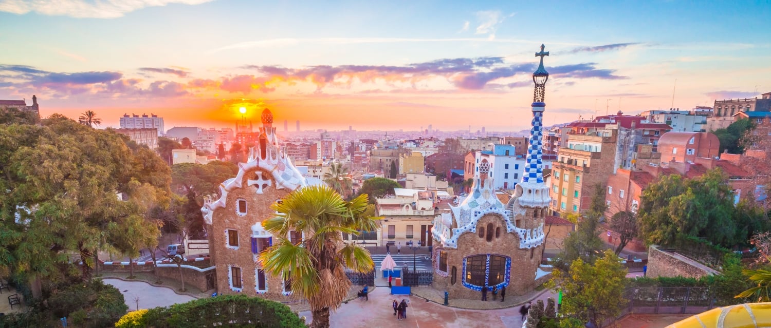 Barcelona city at sunrise