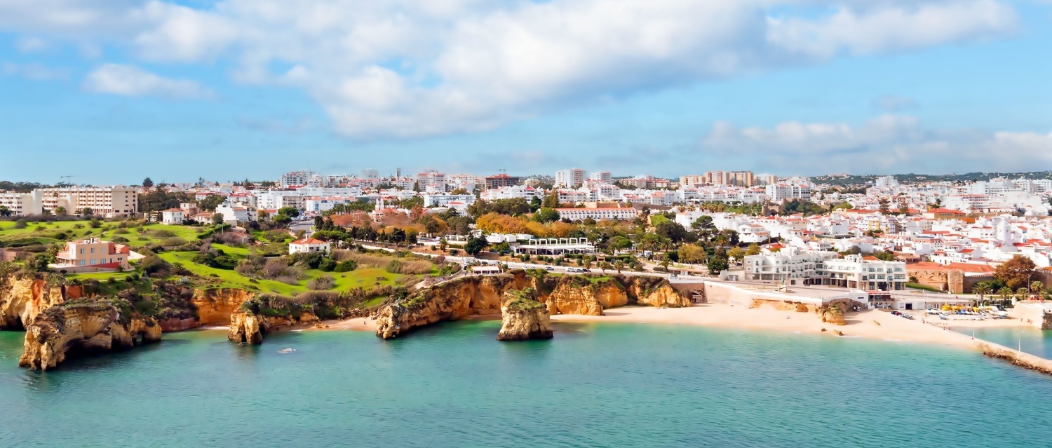 Aerial from the city Lagos in the Algarve in Portugal