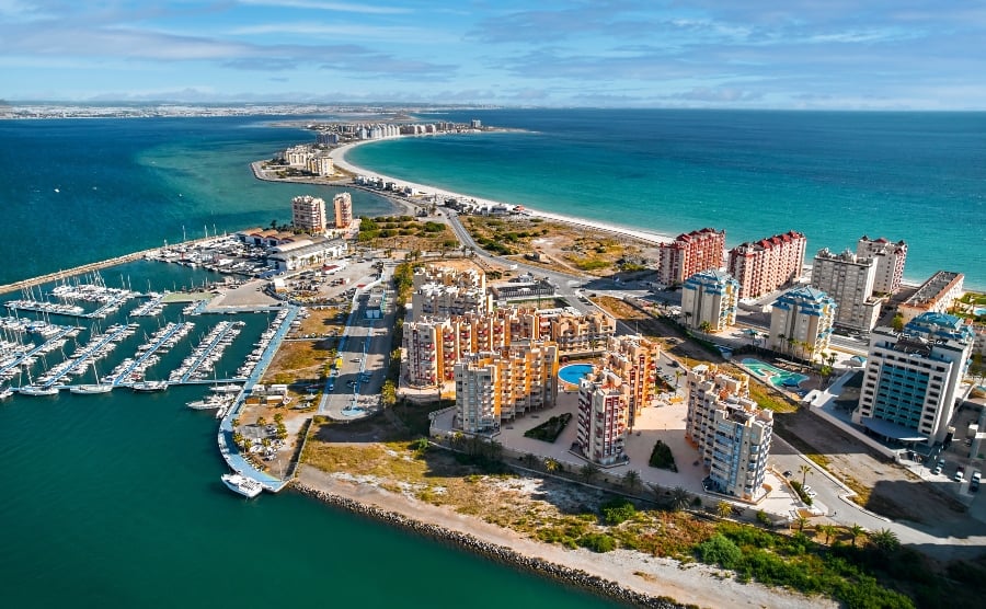 Aerial view of La Manga del Mar Menor, Murcia