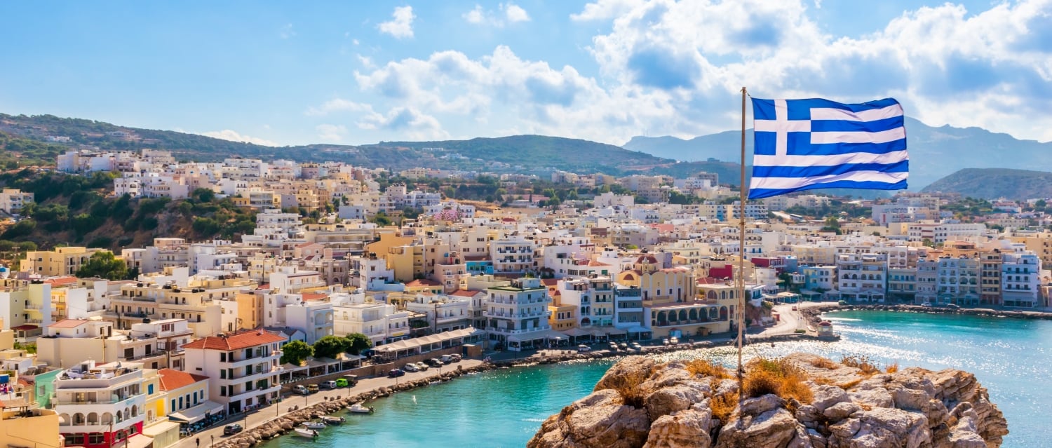 Greek flag with houses