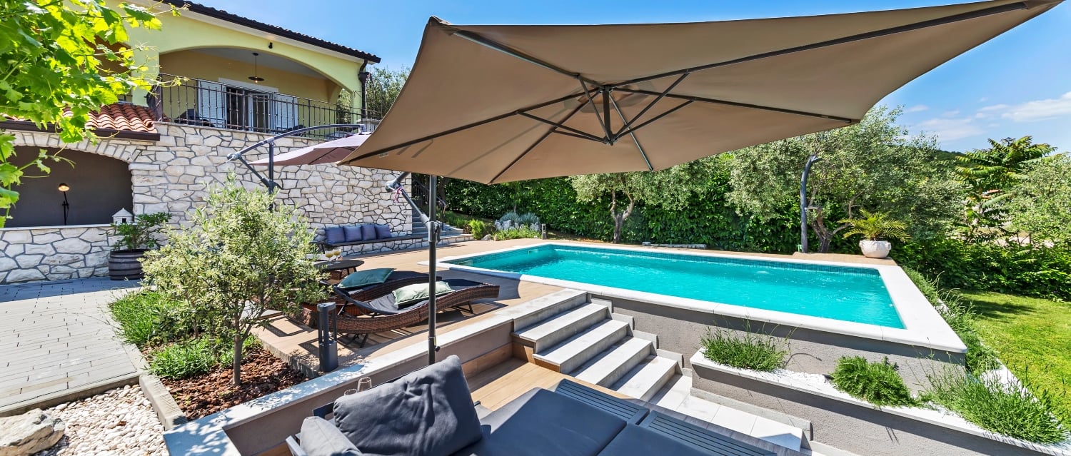 Garden and swimming pool outside a home