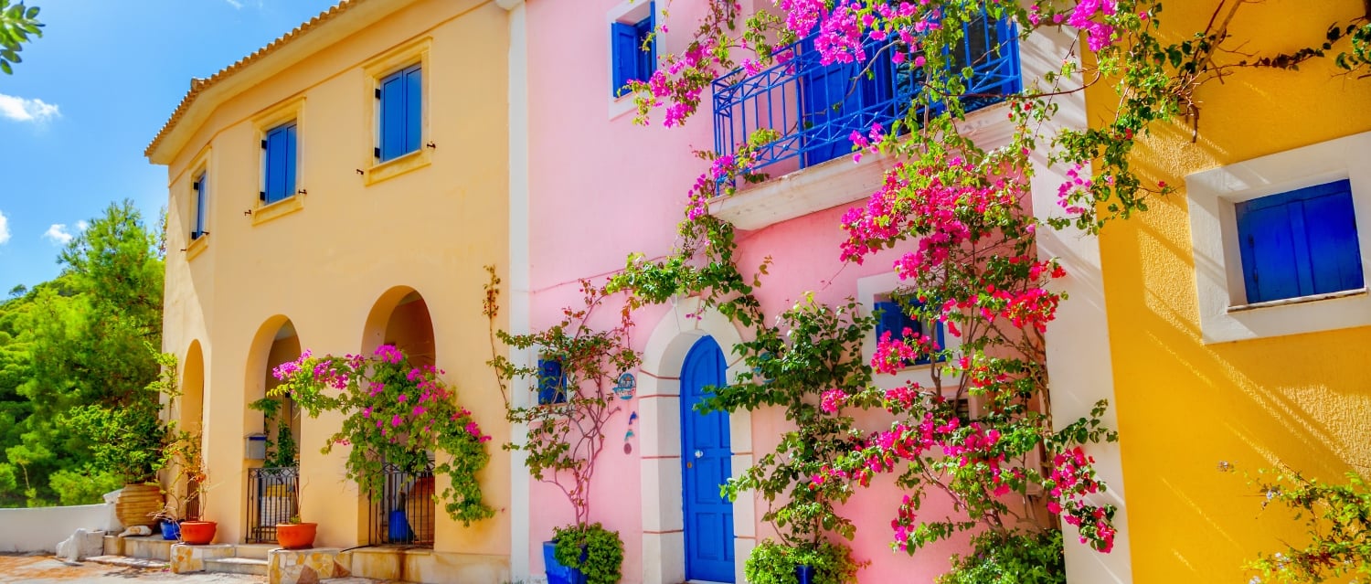 Colourful houses, Kefalonia, Greece