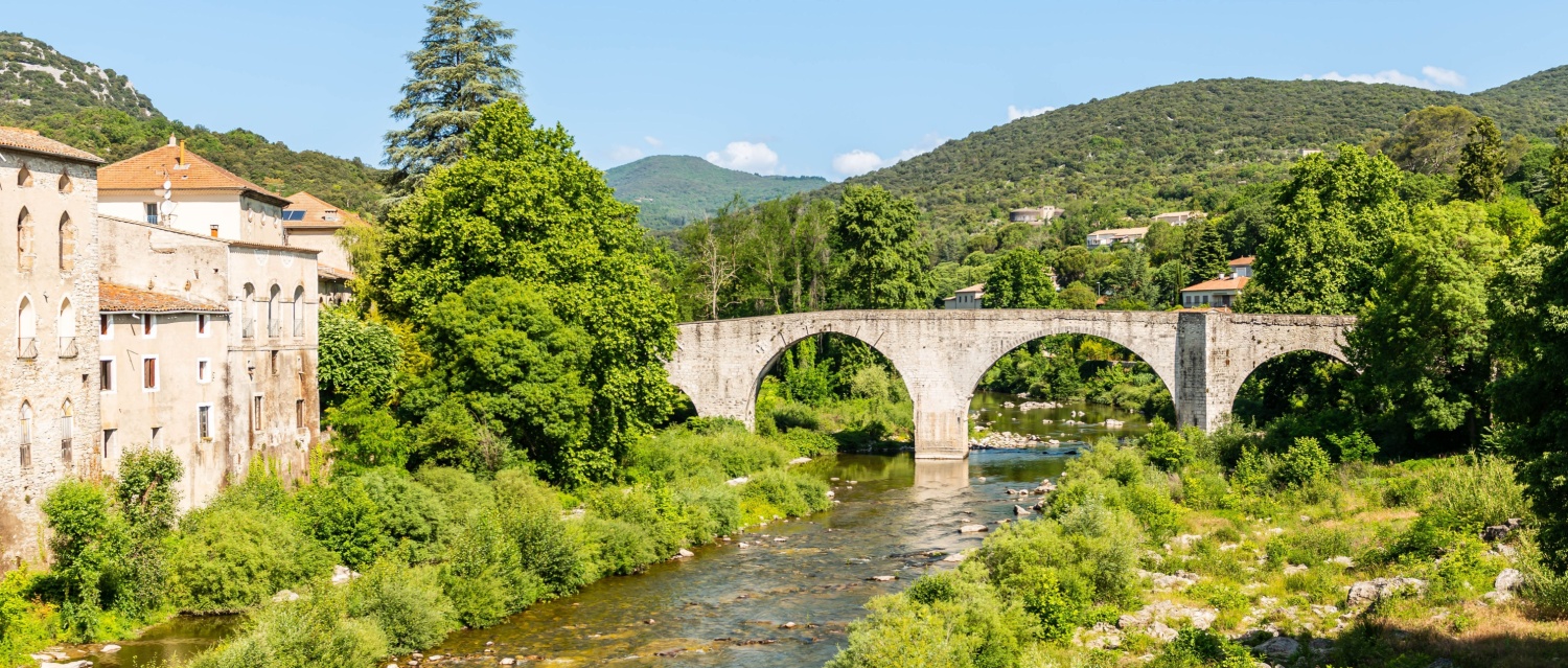 Bridge over the Hérault river at Ganges, in Hérault, in Occitanie, France