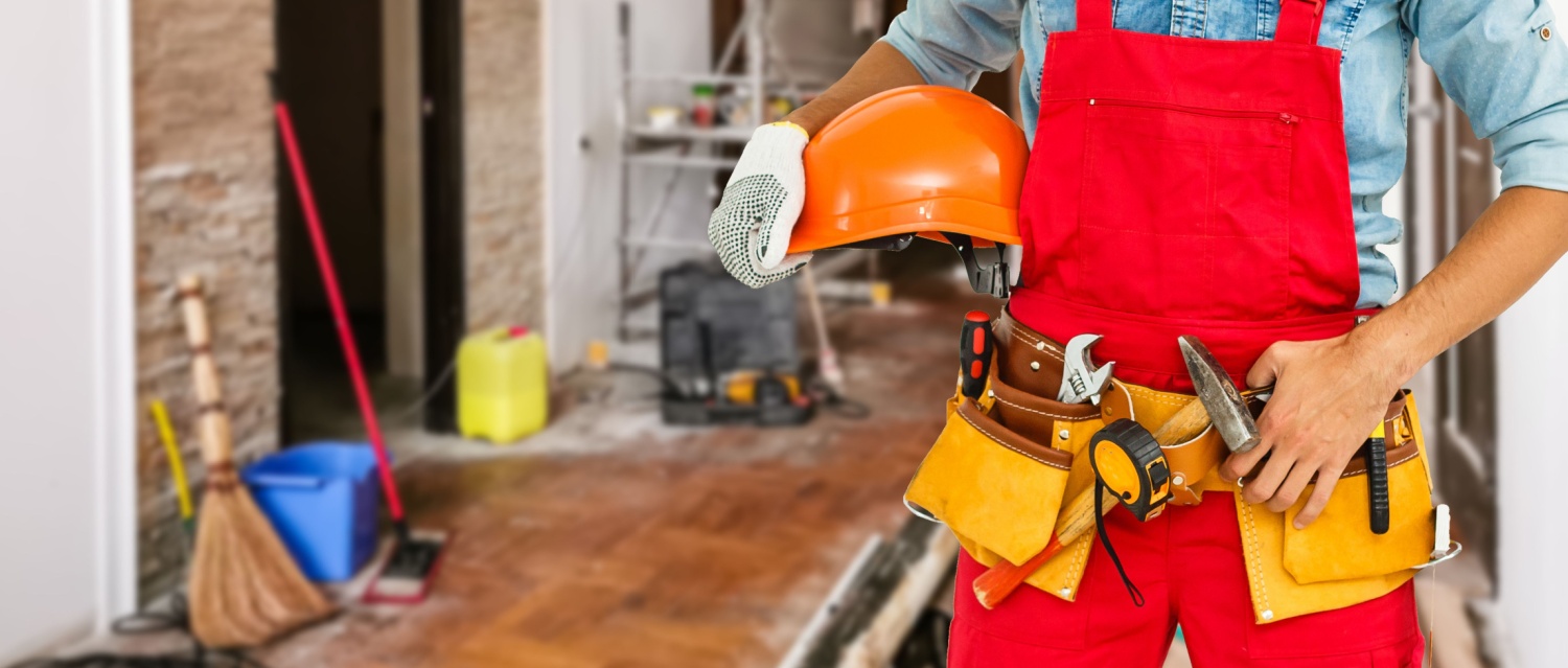 A close up of a builder at a home renovation project