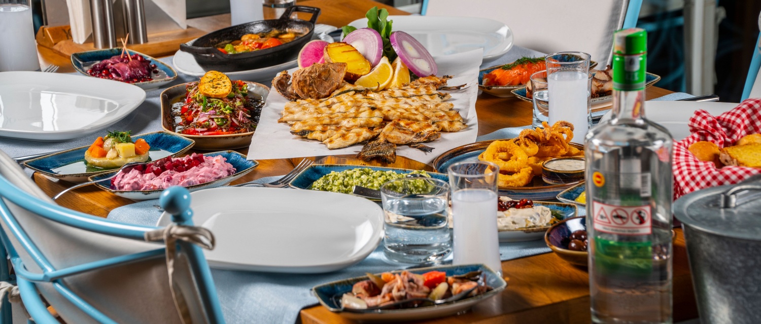 A buffet of traditional Mediterranean food from Greece, Cyprus and Turkey