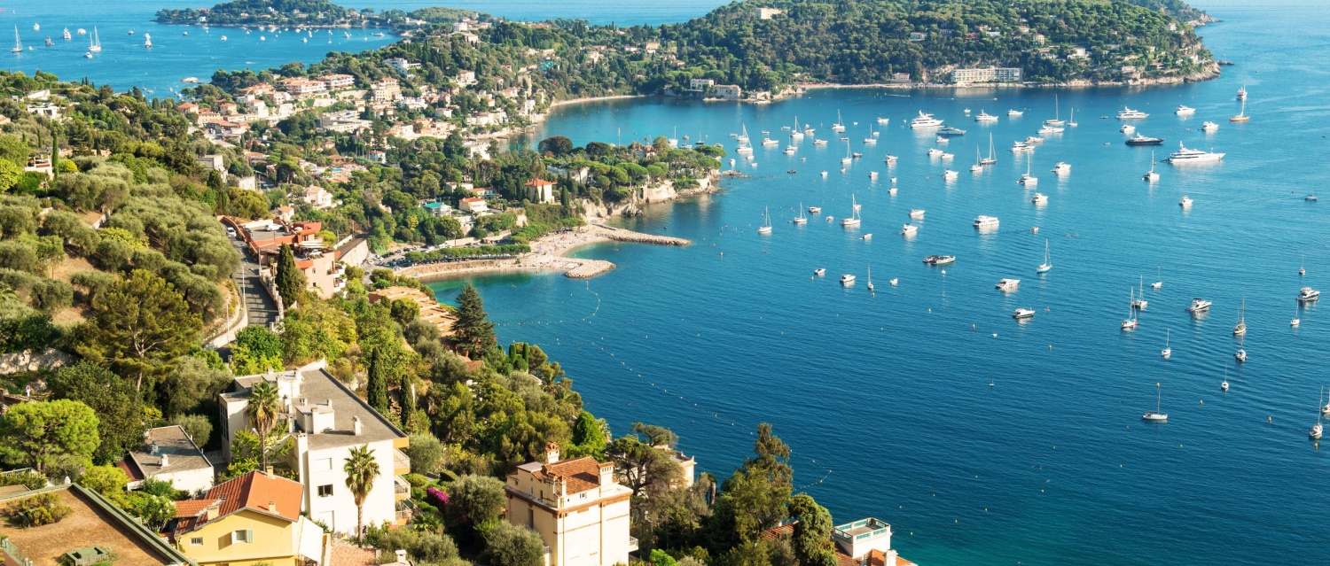 Mediterranean sea landscape. Villefranche by Nice, French riviera. Summer background