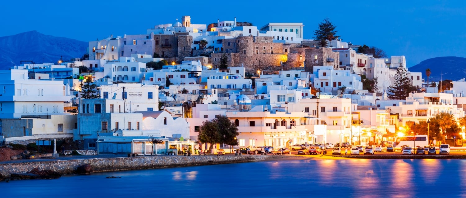 Naxos buildings at night