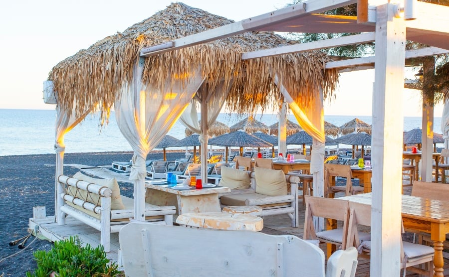 Beach restaurant in Santorini