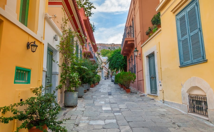 Colourful houses in Plaka, Athens