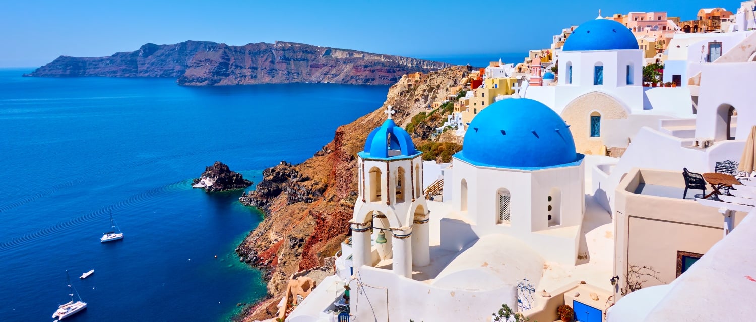 Iconic Santorini buildings in Greece