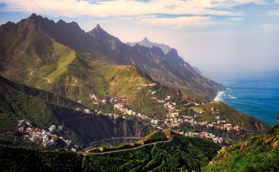 Volcanoes and village houses in Tenerife