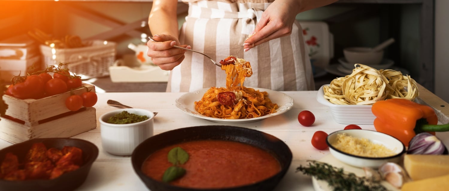Woman cooking pasta