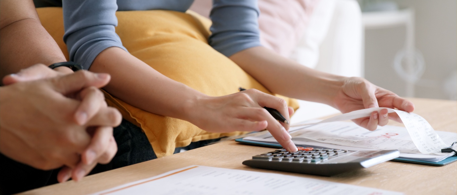 Rising high cost of living in low poor income asia people family. Past due bill debt home loan money issue young adult asian couple man woman worry shock sad tired stress in raise tax rate crisis