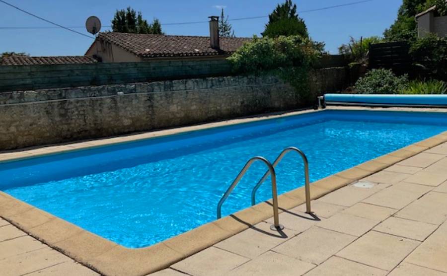 A view of the pool in a rural French home