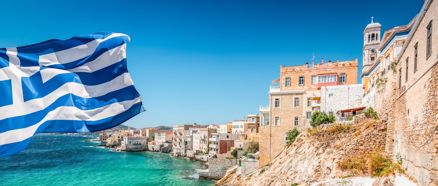 Greek flag waving in Mithymna town