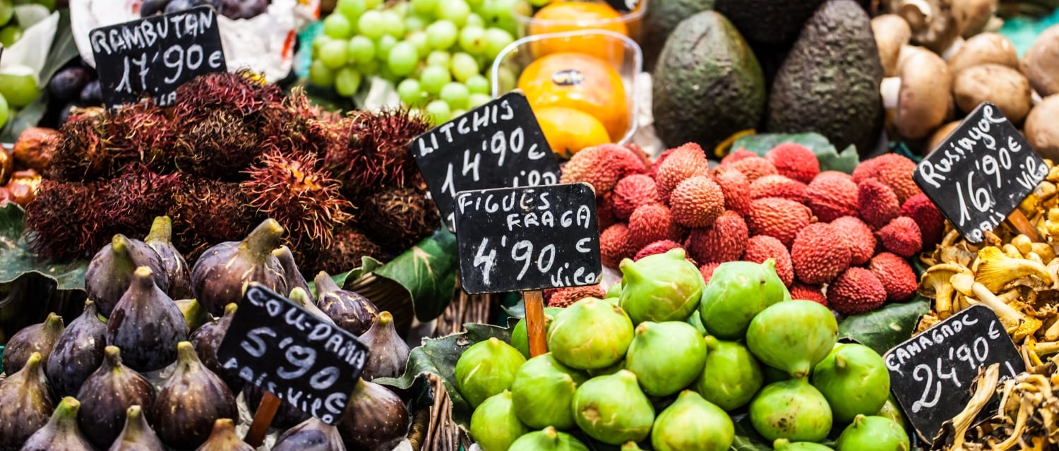 Fruit and vegetables on a market stall in Spain