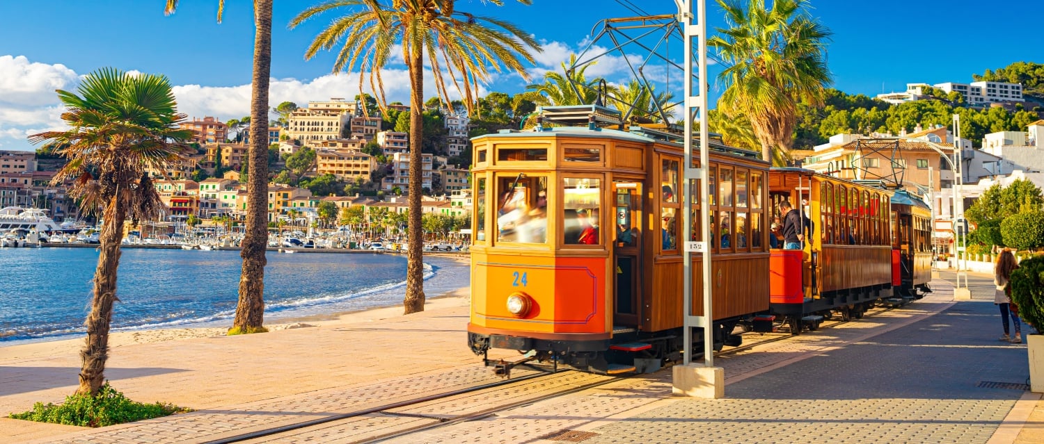 Orange tram in Mallorca