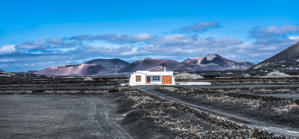 Isolated white house in Lanzarote