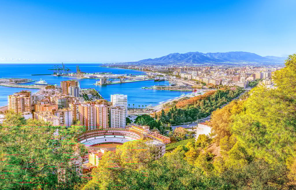Aerial shot of Malaga and the Costa del Sol