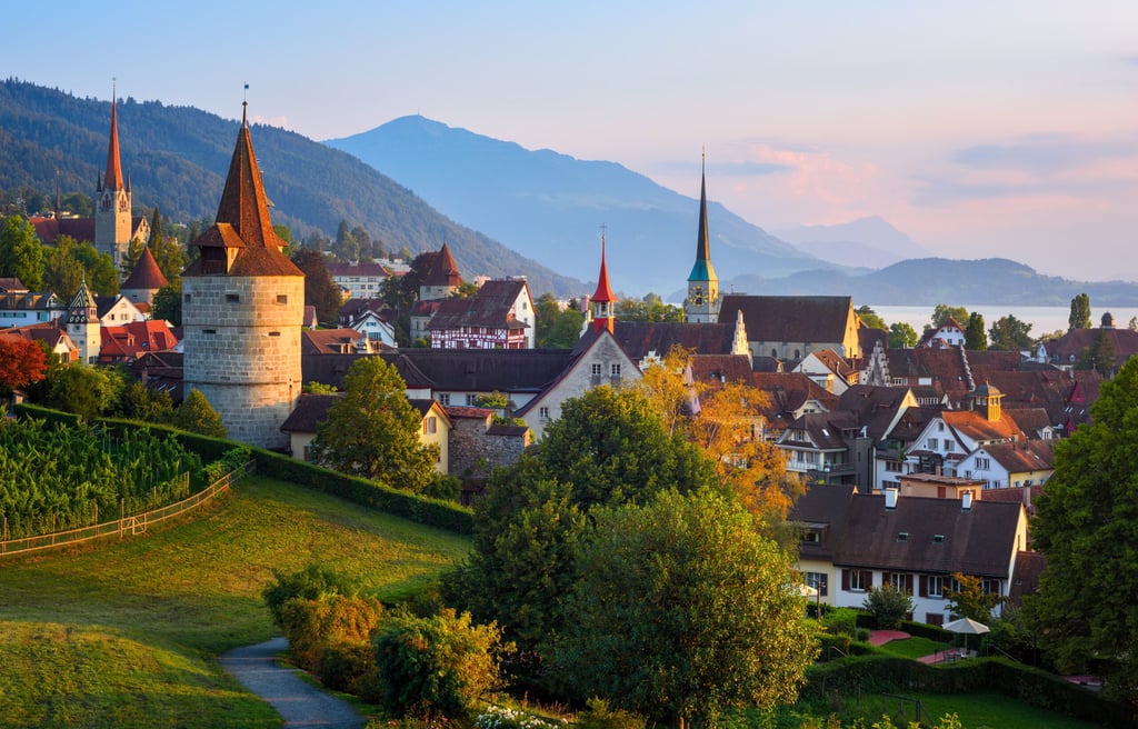 Zug Old Town with mountains in the background