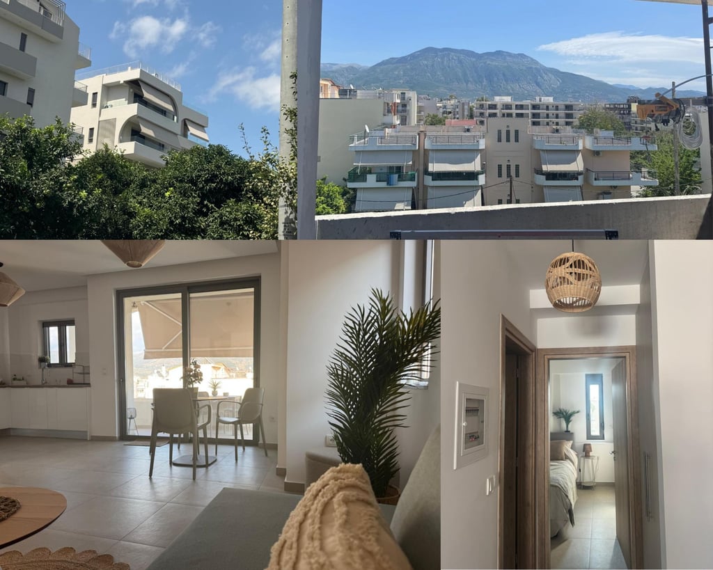 Inside and outside of a newly built flat in Greece