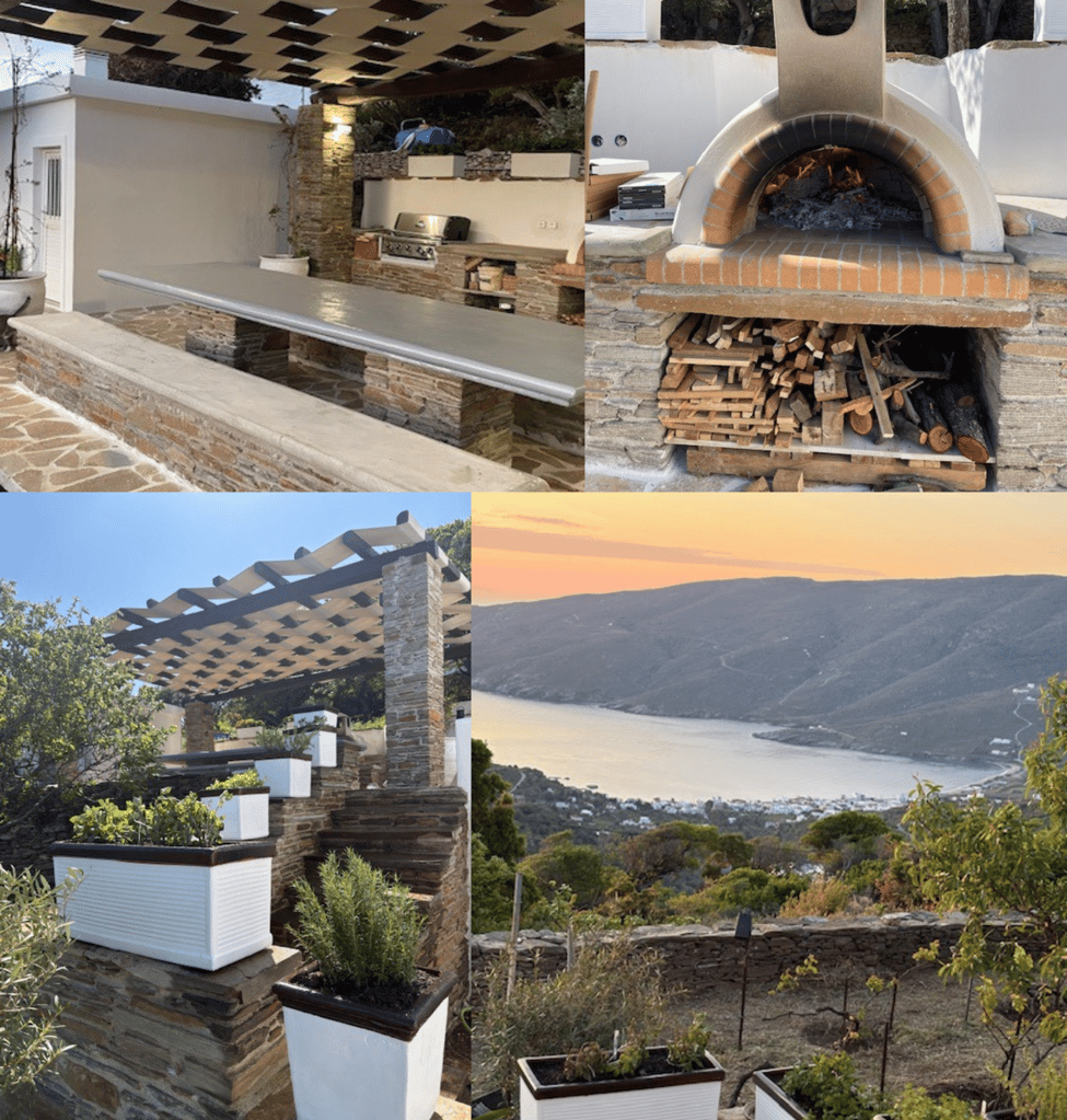 Outdoor kitchen, garden and sea view