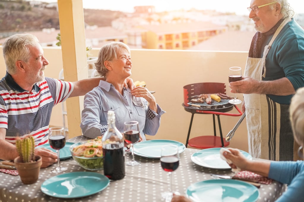 Senior friends enjoying barbecue