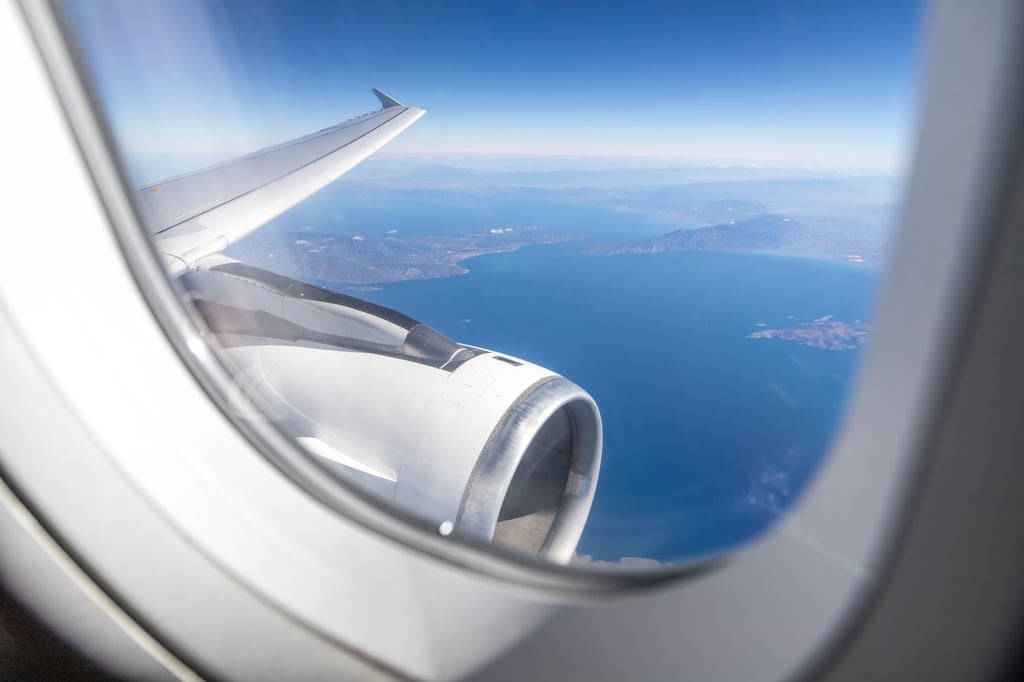 View of Greek Aegean coast from plane