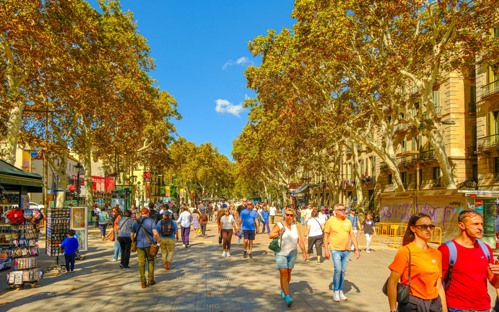 People walking down street in Barcelona