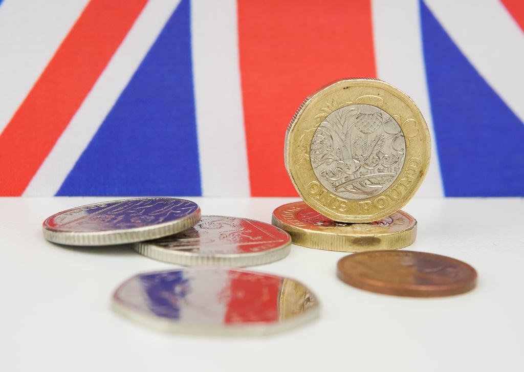 UK coins and flag