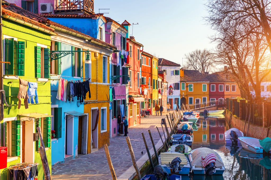 Laundry drying out of houses on Burano Island
