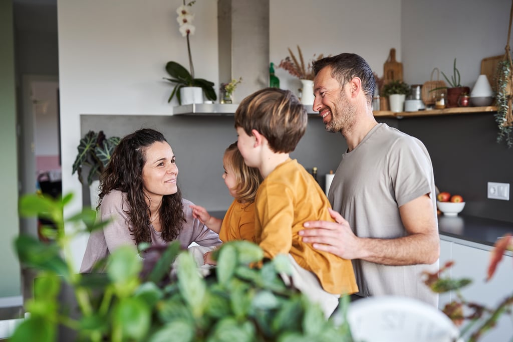 Young family in kitchen