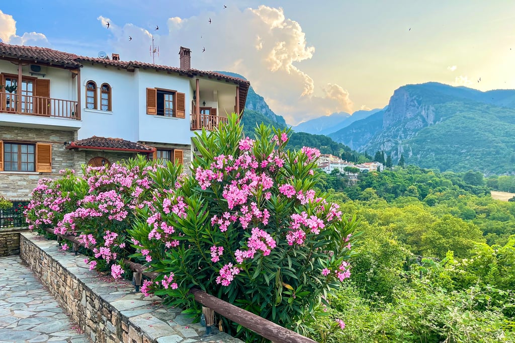 Country house with Mount Olympus in background