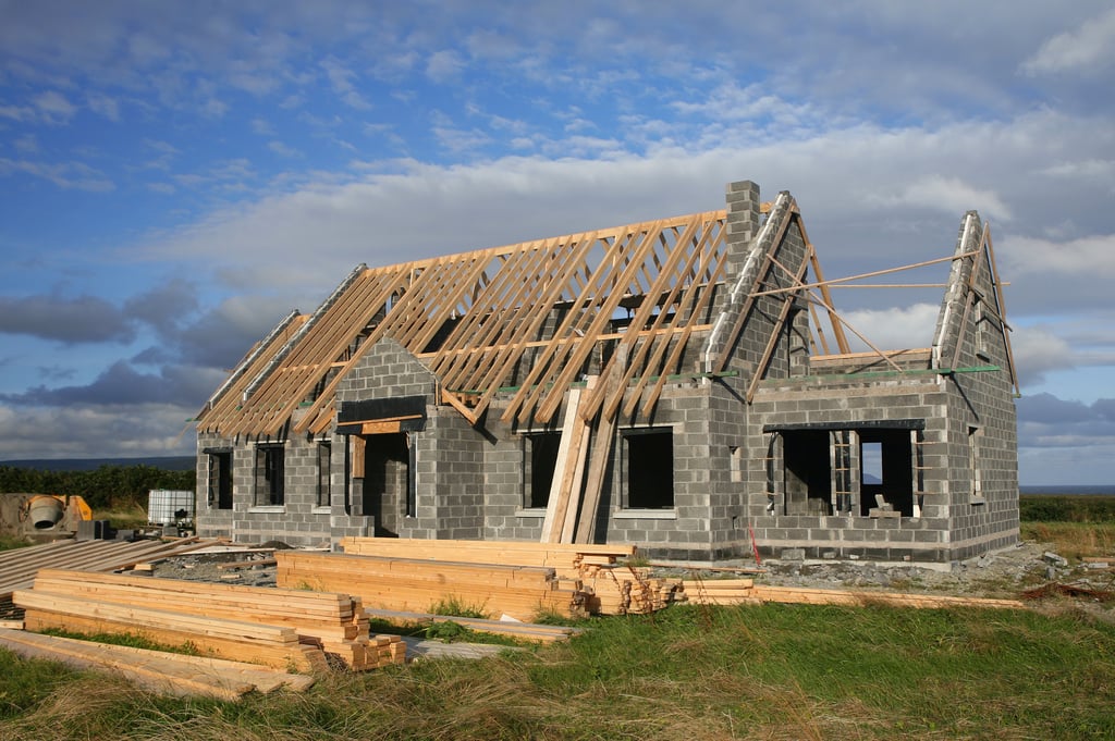 Stone house being built in Ireland
