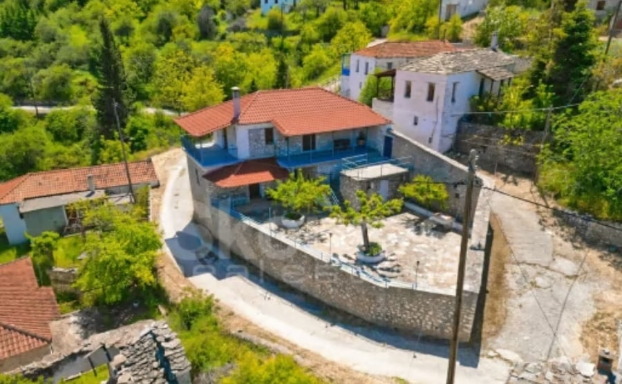 Aerial shot of countryside house