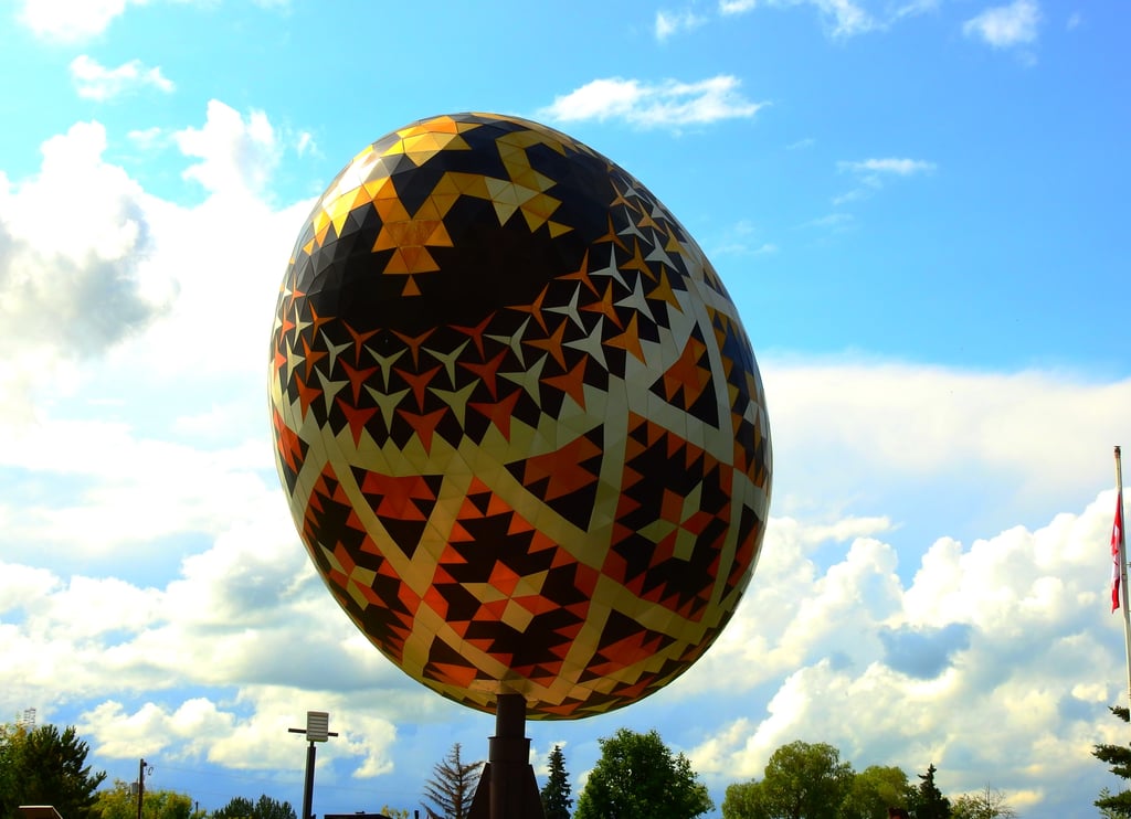 giant sculpture of a Ukrainian-style Easter egg