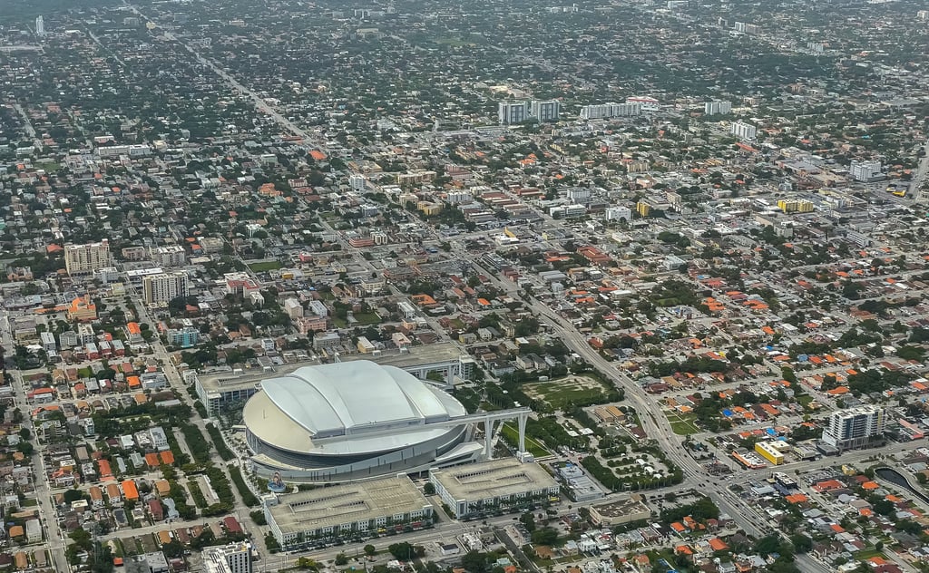 Aerial view of Hard Rock Stadium and Miami neighbourhoods for World Cup 2026 USA host cities guide