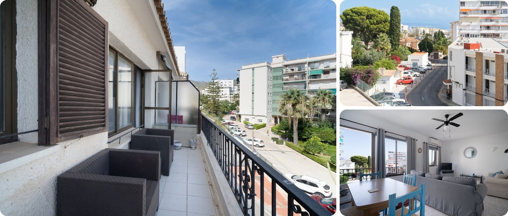 Benalmádena Costa apartment for a winter in the sun, with a terrace, a street view towards the sea and a living room